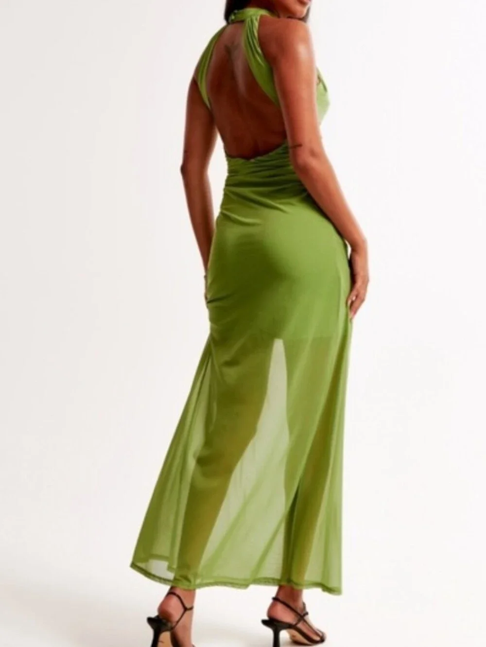Abercrombie Sheer High Neck Maxi Dress Kiwi Green Size M